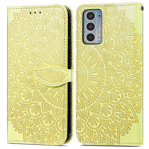 Leather Case Stands Fashionable Pattern Flip Cover Holder S04D for Motorola Moto Edge 20 5G Yellow