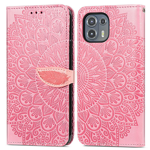 Leather Case Stands Fashionable Pattern Flip Cover Holder S04D for Motorola Moto Edge 20 Lite 5G Rose Gold