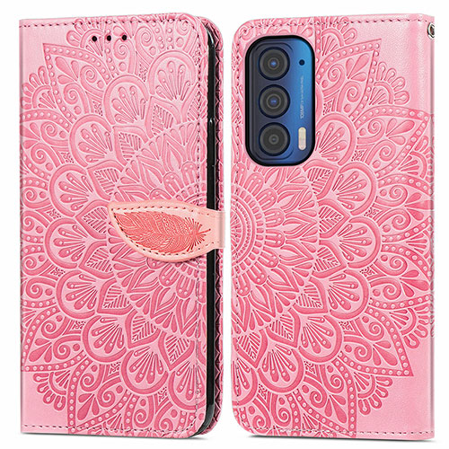 Leather Case Stands Fashionable Pattern Flip Cover Holder S04D for Motorola Moto Edge (2021) 5G Rose Gold