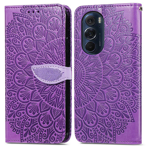 Leather Case Stands Fashionable Pattern Flip Cover Holder S04D for Motorola Moto Edge 30 Pro 5G Purple