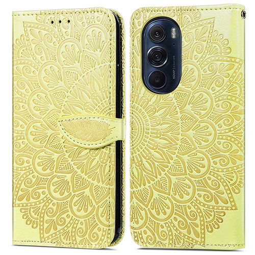 Leather Case Stands Fashionable Pattern Flip Cover Holder S04D for Motorola Moto Edge 30 Pro 5G Yellow