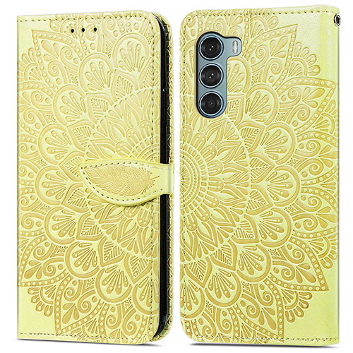 Leather Case Stands Fashionable Pattern Flip Cover Holder S04D for Motorola Moto Edge S30 5G Yellow