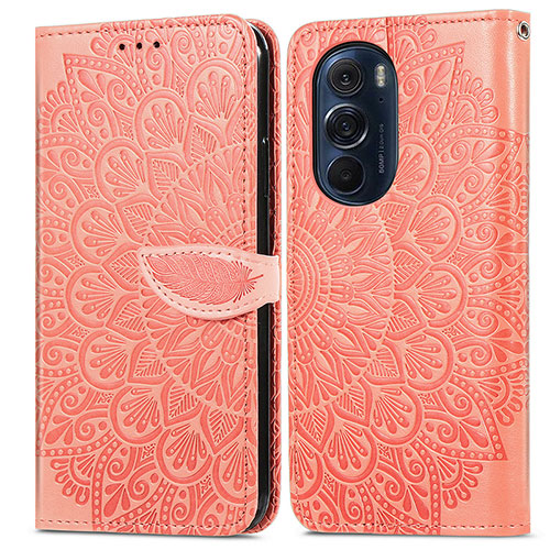 Leather Case Stands Fashionable Pattern Flip Cover Holder S04D for Motorola Moto Edge X30 5G Orange