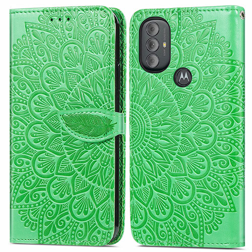 Leather Case Stands Fashionable Pattern Flip Cover Holder S04D for Motorola Moto G Play (2023) Green