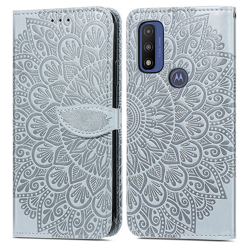 Leather Case Stands Fashionable Pattern Flip Cover Holder S04D for Motorola Moto G Pure Gray