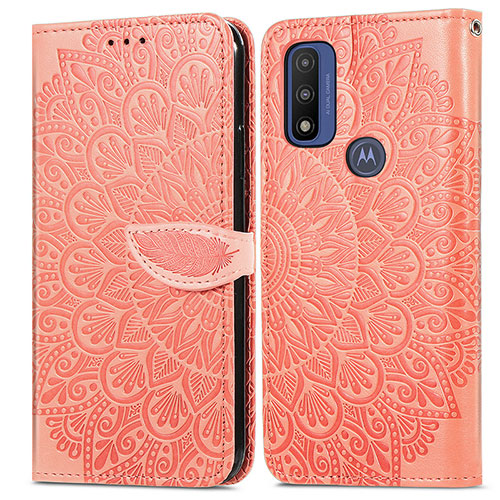 Leather Case Stands Fashionable Pattern Flip Cover Holder S04D for Motorola Moto G Pure Orange