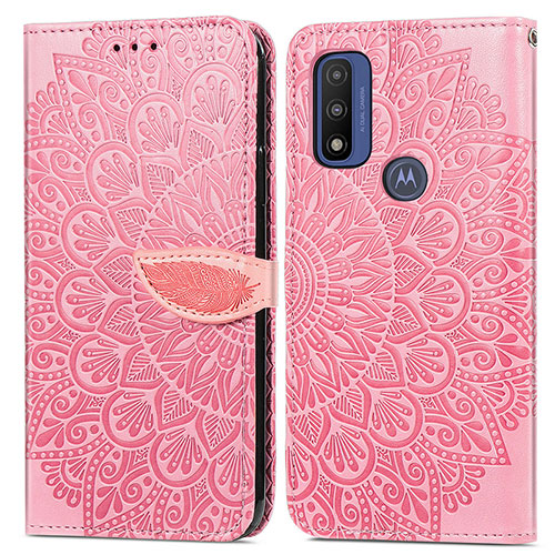 Leather Case Stands Fashionable Pattern Flip Cover Holder S04D for Motorola Moto G Pure Rose Gold