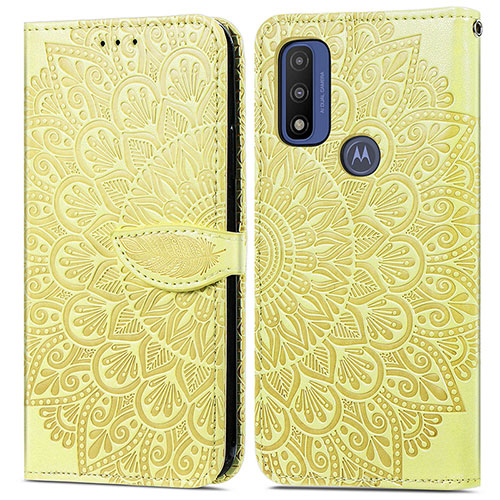 Leather Case Stands Fashionable Pattern Flip Cover Holder S04D for Motorola Moto G Pure Yellow