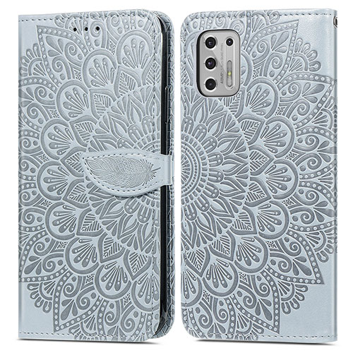 Leather Case Stands Fashionable Pattern Flip Cover Holder S04D for Motorola Moto G Stylus (2021) Gray