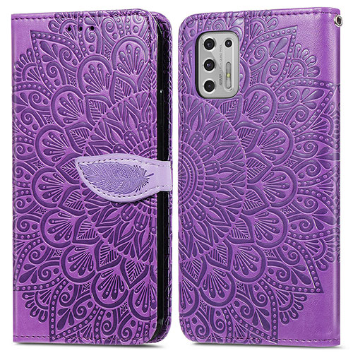 Leather Case Stands Fashionable Pattern Flip Cover Holder S04D for Motorola Moto G Stylus (2021) Purple