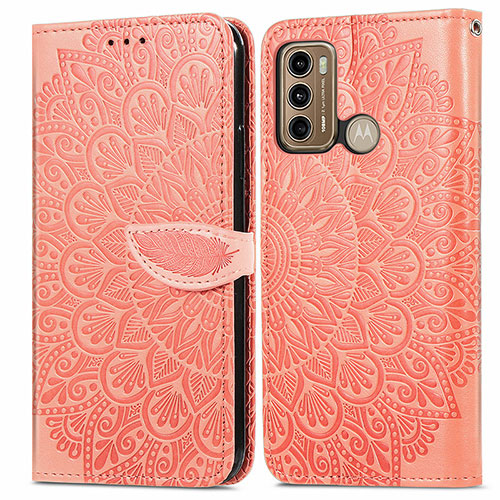 Leather Case Stands Fashionable Pattern Flip Cover Holder S04D for Motorola Moto G40 Fusion Orange