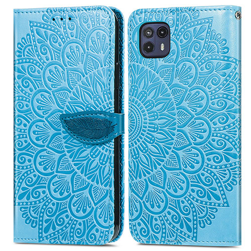 Leather Case Stands Fashionable Pattern Flip Cover Holder S04D for Motorola Moto G50 5G Blue