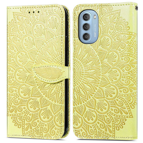 Leather Case Stands Fashionable Pattern Flip Cover Holder S04D for Motorola Moto G51 5G Yellow