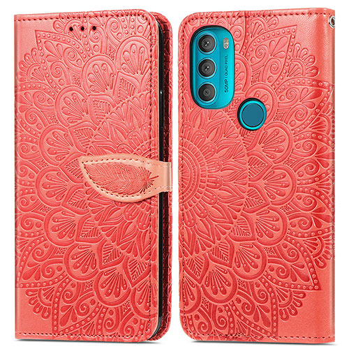 Leather Case Stands Fashionable Pattern Flip Cover Holder S04D for Motorola Moto G71 5G Red