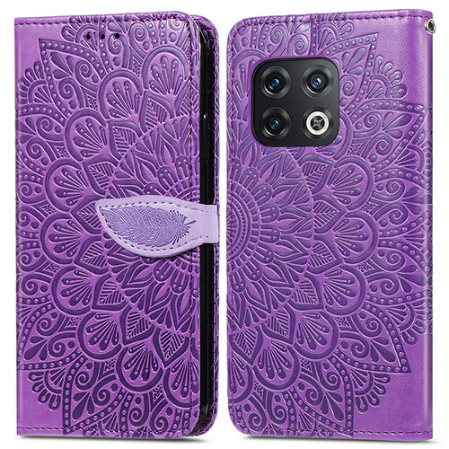 Leather Case Stands Fashionable Pattern Flip Cover Holder S04D for OnePlus 10 Pro 5G Purple