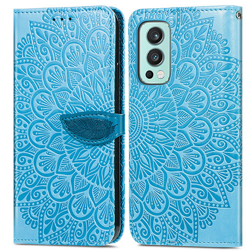 Leather Case Stands Fashionable Pattern Flip Cover Holder S04D for OnePlus Nord 2 5G Blue