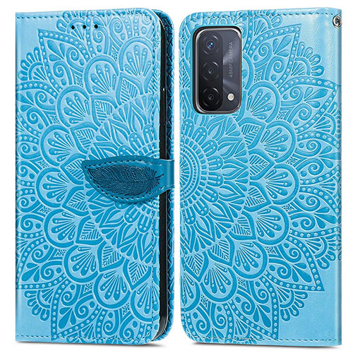 Leather Case Stands Fashionable Pattern Flip Cover Holder S04D for OnePlus Nord N200 5G Blue