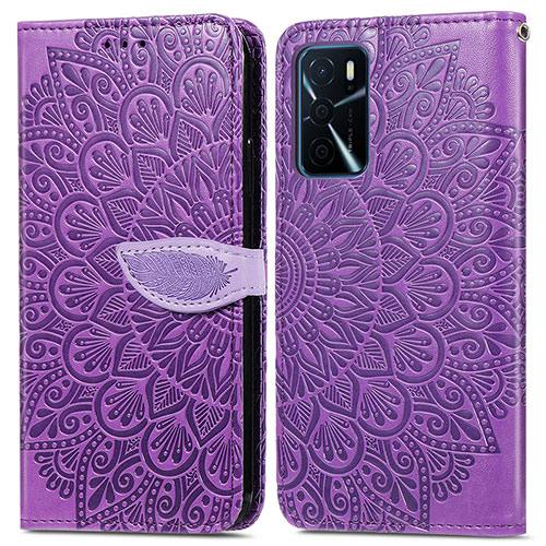 Leather Case Stands Fashionable Pattern Flip Cover Holder S04D for Oppo A16 Purple