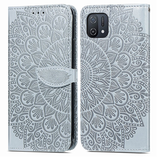 Leather Case Stands Fashionable Pattern Flip Cover Holder S04D for Oppo A16K Gray