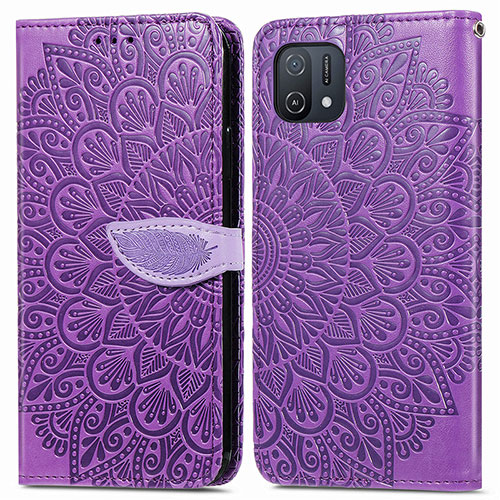 Leather Case Stands Fashionable Pattern Flip Cover Holder S04D for Oppo A16K Purple