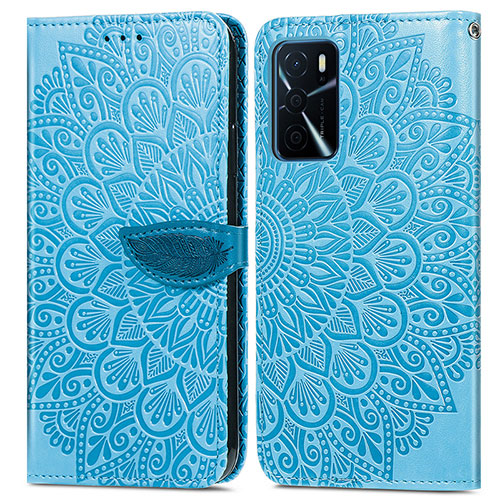 Leather Case Stands Fashionable Pattern Flip Cover Holder S04D for Oppo A16s Blue