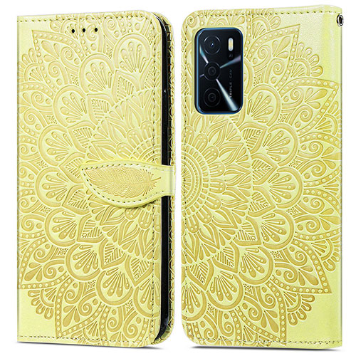 Leather Case Stands Fashionable Pattern Flip Cover Holder S04D for Oppo A16s Yellow