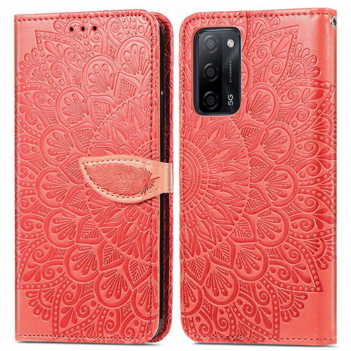 Leather Case Stands Fashionable Pattern Flip Cover Holder S04D for Oppo A53s 5G Red