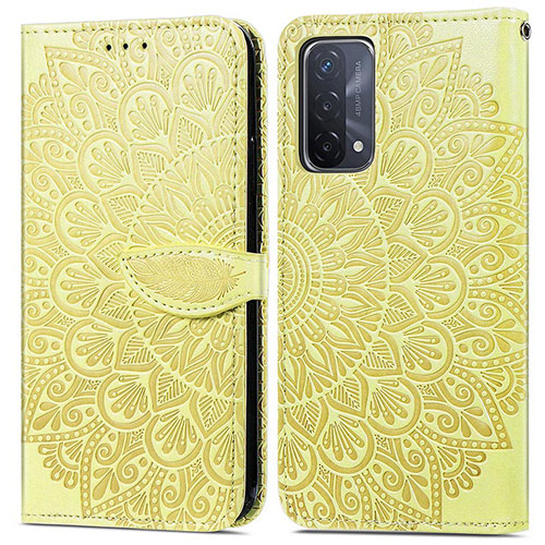 Leather Case Stands Fashionable Pattern Flip Cover Holder S04D for Oppo A54 5G Yellow