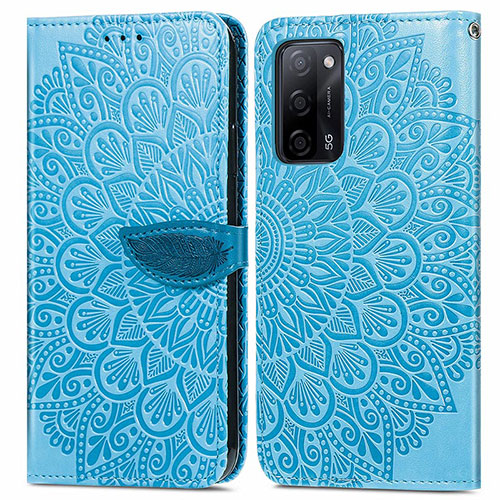 Leather Case Stands Fashionable Pattern Flip Cover Holder S04D for Oppo A55 5G Blue