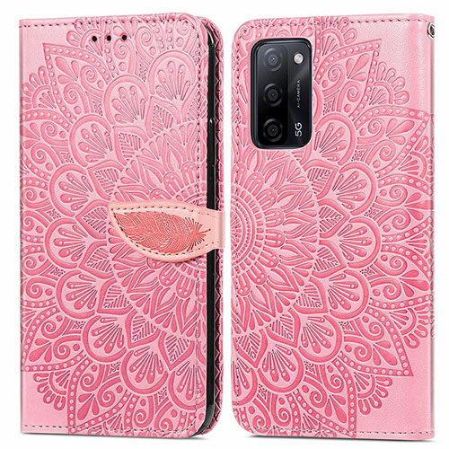 Leather Case Stands Fashionable Pattern Flip Cover Holder S04D for Oppo A56 5G Rose Gold
