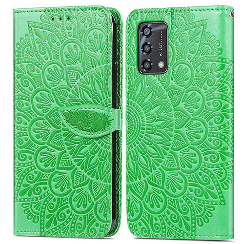 Leather Case Stands Fashionable Pattern Flip Cover Holder S04D for Oppo A74 4G Green