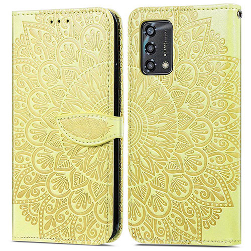 Leather Case Stands Fashionable Pattern Flip Cover Holder S04D for Oppo A74 4G Yellow