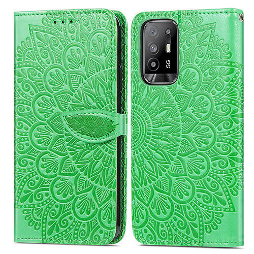 Leather Case Stands Fashionable Pattern Flip Cover Holder S04D for Oppo A95 5G Green