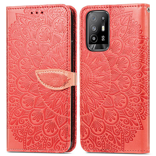 Leather Case Stands Fashionable Pattern Flip Cover Holder S04D for Oppo A95 5G Red