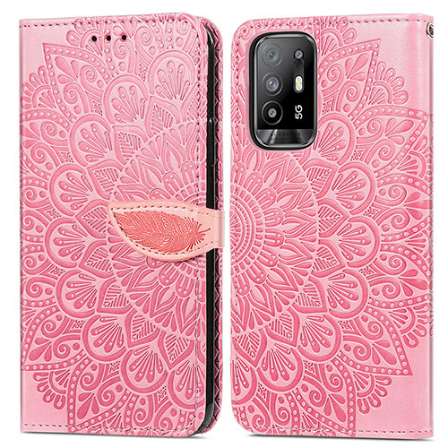 Leather Case Stands Fashionable Pattern Flip Cover Holder S04D for Oppo A95 5G Rose Gold