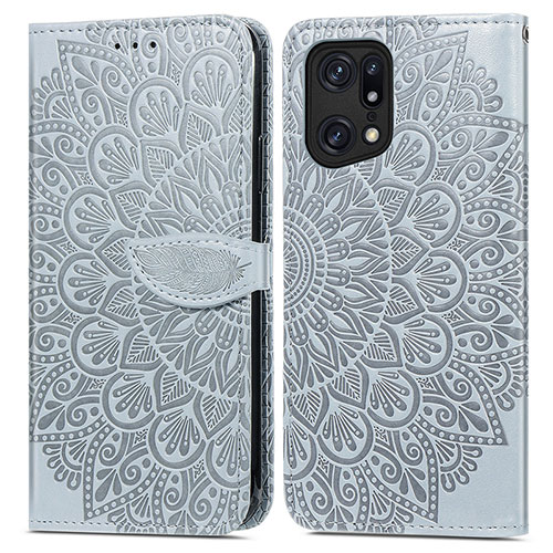 Leather Case Stands Fashionable Pattern Flip Cover Holder S04D for Oppo Find X5 5G Gray