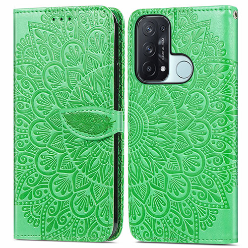 Leather Case Stands Fashionable Pattern Flip Cover Holder S04D for Oppo Reno5 A Green