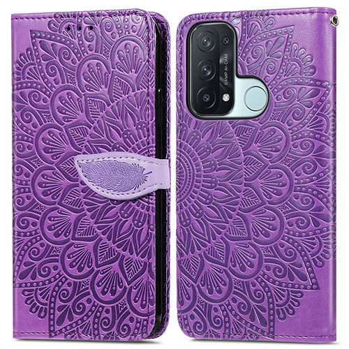 Leather Case Stands Fashionable Pattern Flip Cover Holder S04D for Oppo Reno5 A Purple