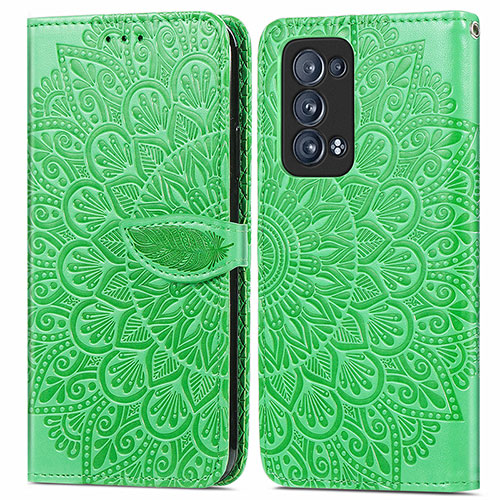 Leather Case Stands Fashionable Pattern Flip Cover Holder S04D for Oppo Reno6 Pro 5G Green