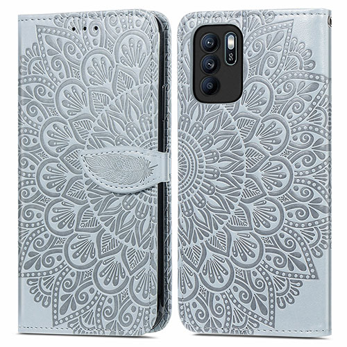 Leather Case Stands Fashionable Pattern Flip Cover Holder S04D for Oppo Reno6 Z 5G Gray