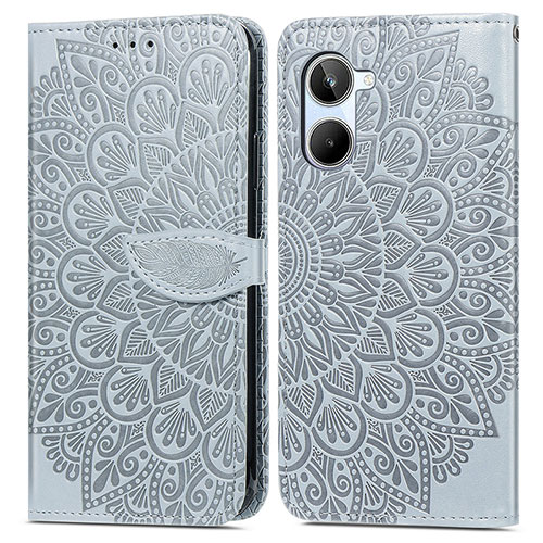 Leather Case Stands Fashionable Pattern Flip Cover Holder S04D for Realme 10 4G Gray