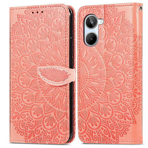 Leather Case Stands Fashionable Pattern Flip Cover Holder S04D for Realme 10 4G Orange