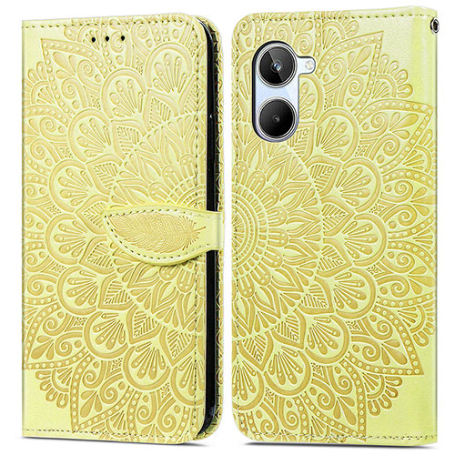 Leather Case Stands Fashionable Pattern Flip Cover Holder S04D for Realme 10 4G Yellow