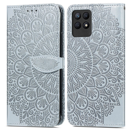 Leather Case Stands Fashionable Pattern Flip Cover Holder S04D for Realme 8i Gray