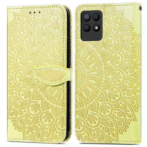 Leather Case Stands Fashionable Pattern Flip Cover Holder S04D for Realme 8i Yellow