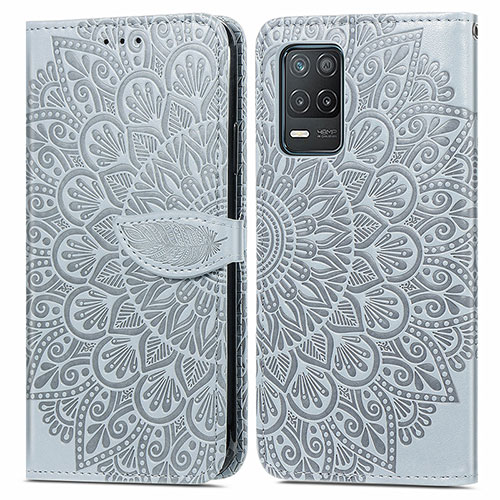 Leather Case Stands Fashionable Pattern Flip Cover Holder S04D for Realme 8s 5G Gray