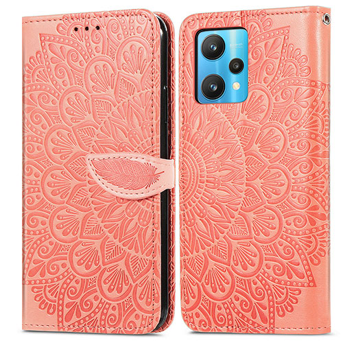 Leather Case Stands Fashionable Pattern Flip Cover Holder S04D for Realme 9 4G Orange