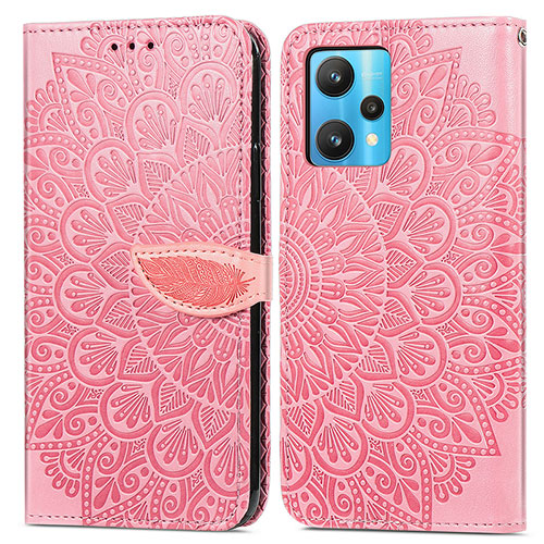 Leather Case Stands Fashionable Pattern Flip Cover Holder S04D for Realme 9 5G Rose Gold