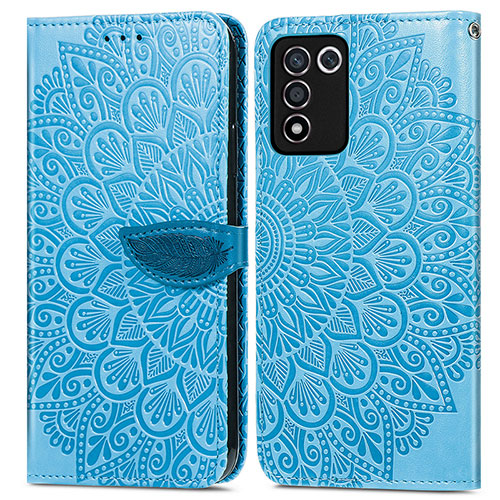 Leather Case Stands Fashionable Pattern Flip Cover Holder S04D for Realme 9 SE 5G Blue