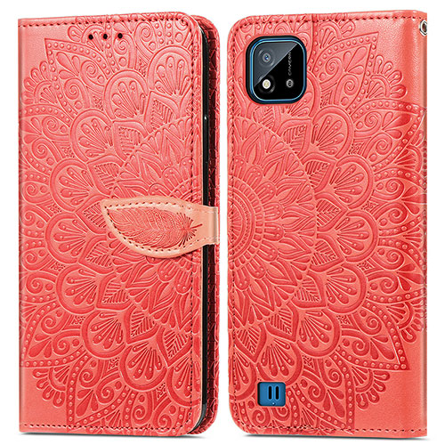 Leather Case Stands Fashionable Pattern Flip Cover Holder S04D for Realme C20 Red